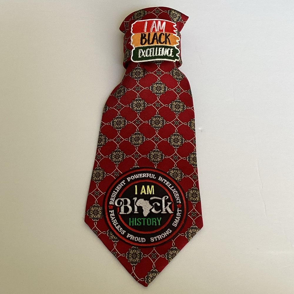 Junkie Tie: One of A Kind Silk Tie with I AM Black Excellence & History Patches